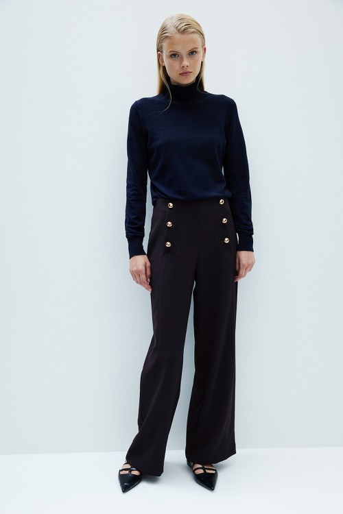 Button-Front Twill Pants