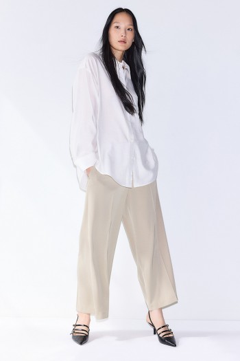 Wide-leg Twill Pants