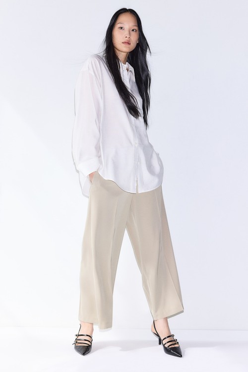 Wide-leg Twill Pants